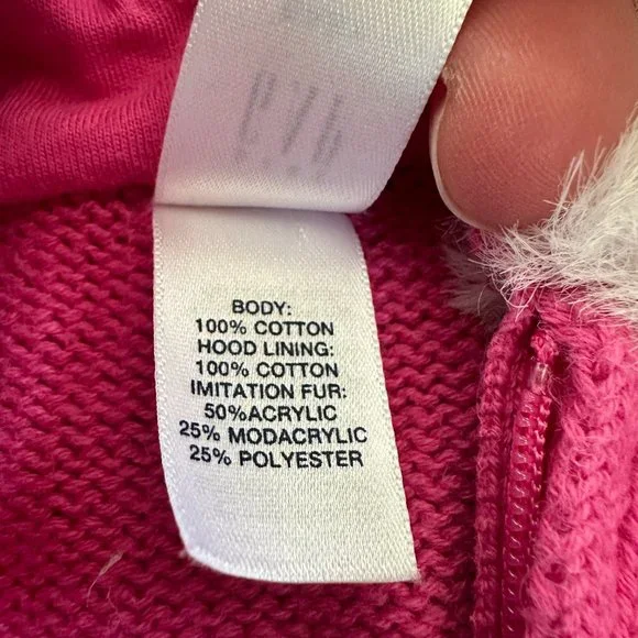 Like NEW Baby GAP Bright Pink Fur Trim Full Zip Sweater Sz 3-6 mon - Picture 5 of 6